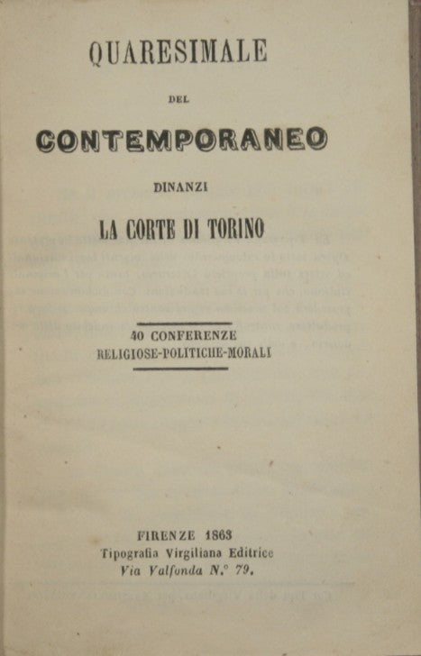 Quaresimale del contemporaneo dinanzi la corte di Torino