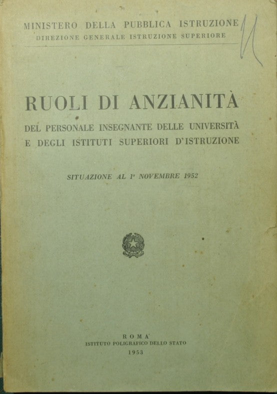 Ruoli di anzianità del personale insegnante delle Università e degli Istituti Superiori d'Istruzione