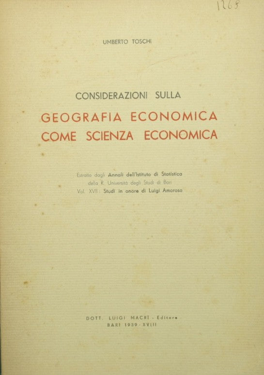 Considerazioni sulla geografia economica come scienza economica