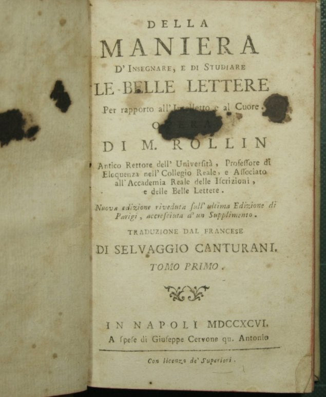 Della maniera d'insegnare e di studiare le belle lettere per rapporto all'intelletto e al cuore