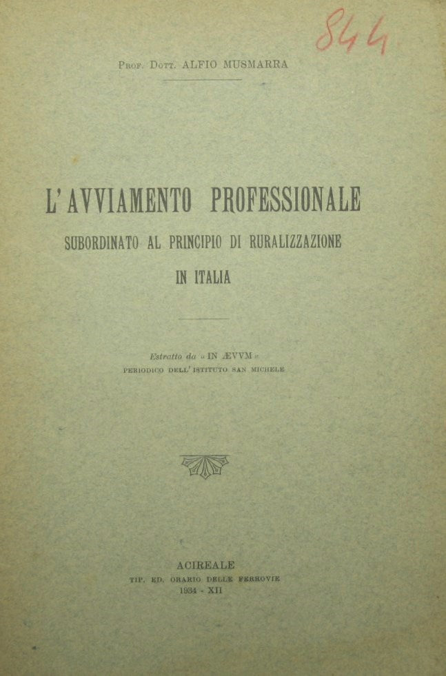 Professional training subordinated to the principle of ruralization in Italy