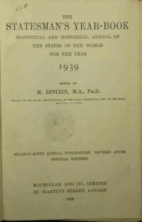 The statesman's year-book. 1939