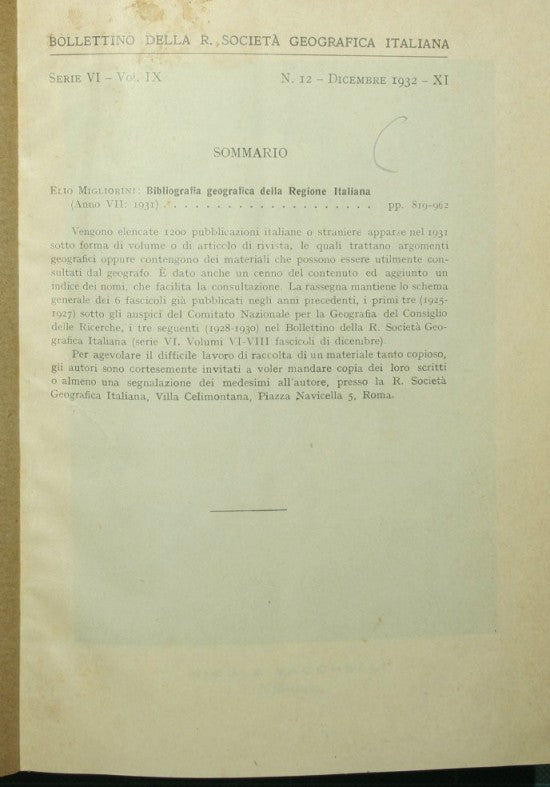 Bibliografia geografica della Regione Italiana 1932/1936
