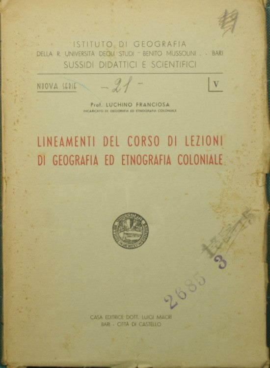 Lineamenti del corso di lezioni di geografia ed etnografia coloniale